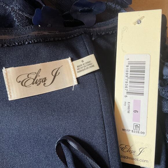 Eliza J Women's Off the Shoulder Long Sleeve Evening Gown Blue Size 6 Formal - Picture 10 of 13